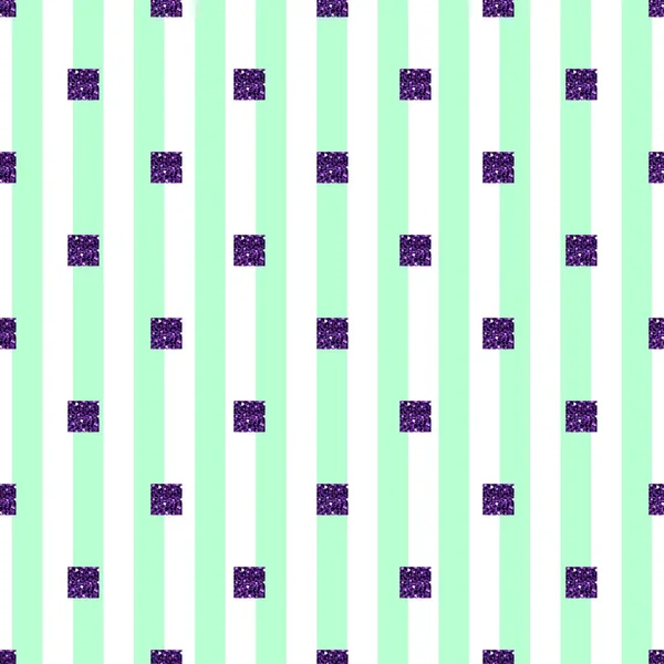 无缝的紫色闪光方形图案与绿色条纹背景 — 图库矢量图片