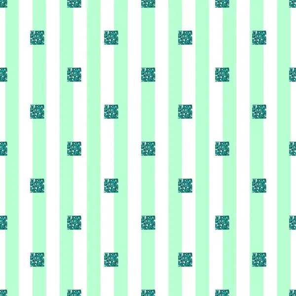 Naadloze groene glitter vierkante patroon met groene streep achtergrond — Stockvector