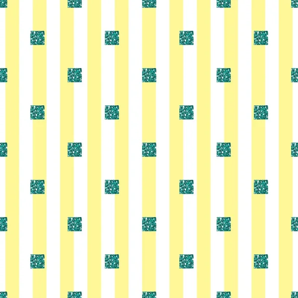 Nahtlos grünes Glitzermuster mit gelbem Streifenhintergrund — Stockvektor