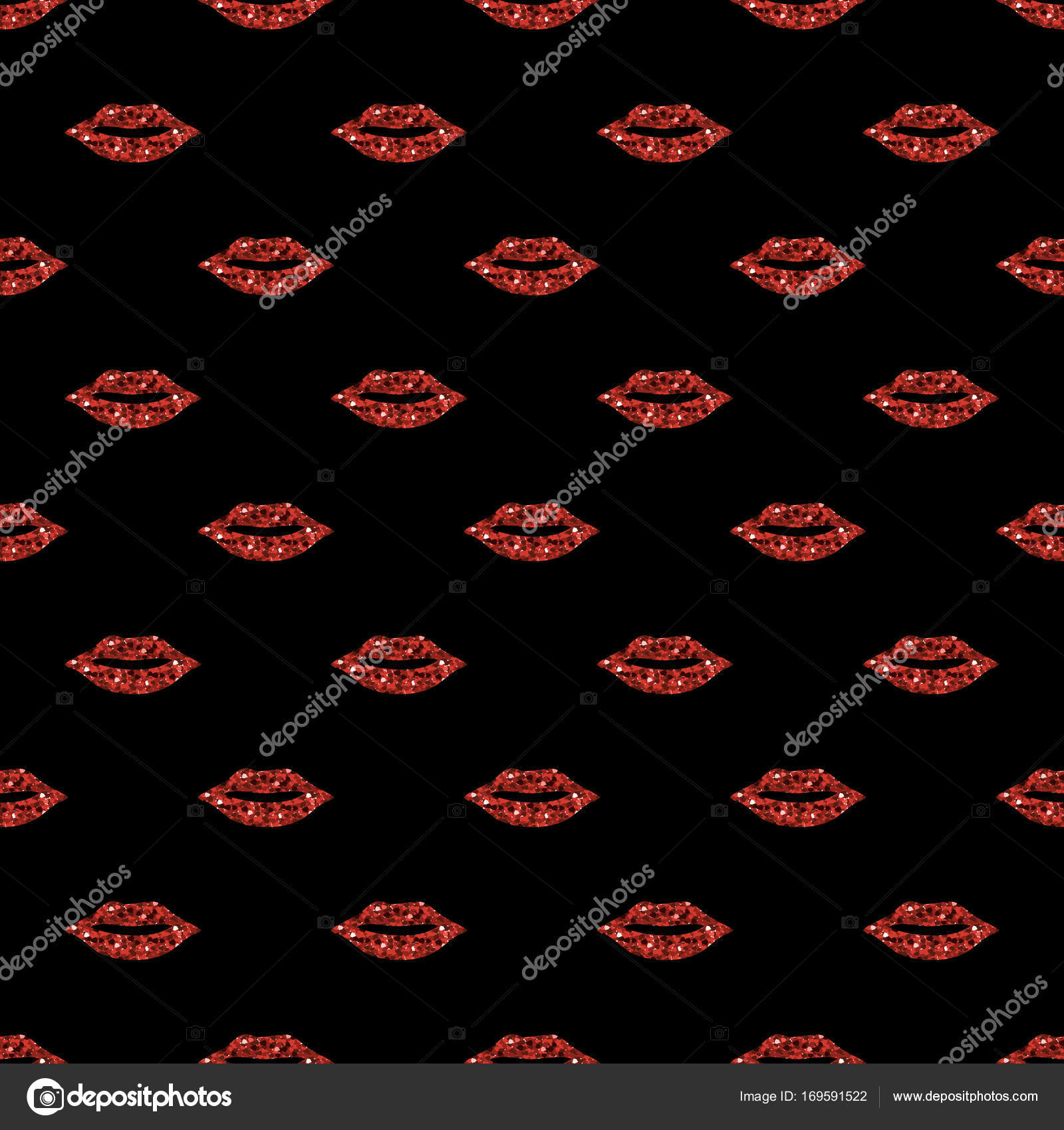 Seamless red glitter lips pattern on black background Stock Vector by