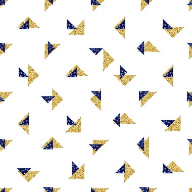 sorunsuz altın ve mavi üçgen glitter desen beyaz arka plan ile