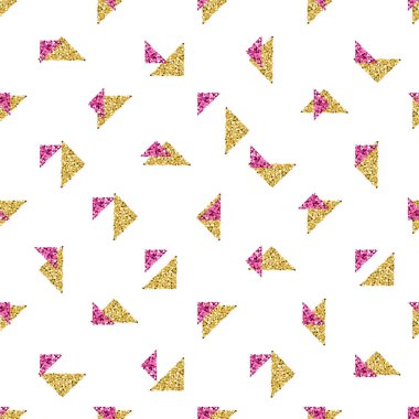 sorunsuz altın ve pembe üçgen glitter desen beyaz arka plan ile