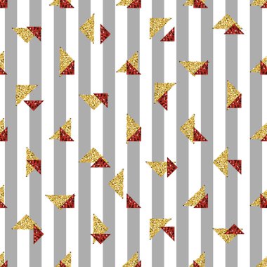 sorunsuz altın ve kırmızı üçgen glitter desen gri şerit arka plan ile