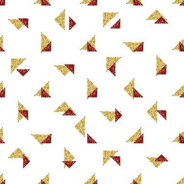  sorunsuz altın ve kırmızı üçgen glitter desen beyaz arka plan ile