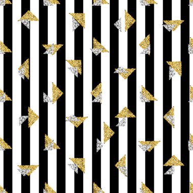 sorunsuz altın ve gümüş şerit arka plan ile üçgen glitter kalıbı