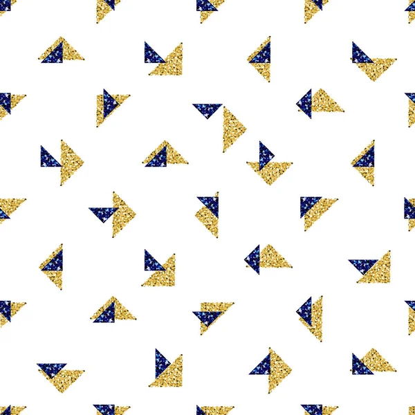 sorunsuz altın ve mavi üçgen glitter desen beyaz arka plan ile