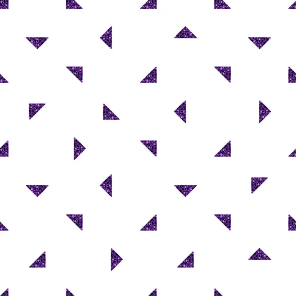 Seamless purple triangle glitter pattern with white background — Stock Vector