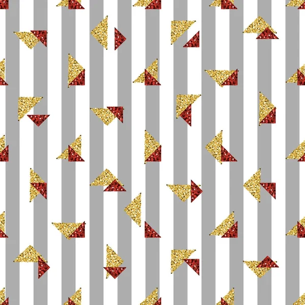 sorunsuz altın ve kırmızı üçgen glitter desen gri şerit arka plan ile