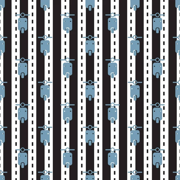 Naadloze blauw grijs motorfiets patroon op stripe achtergrond — Stockvector