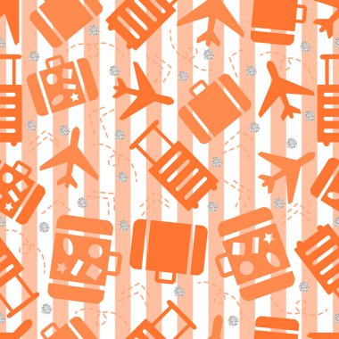 Turuncu şerit arka plan üzerinde sorunsuz seyahat çanta modeli