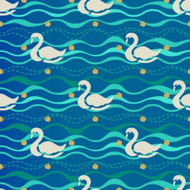 kesintisiz beyaz kuğu ve yeşil desen arka plan dalga