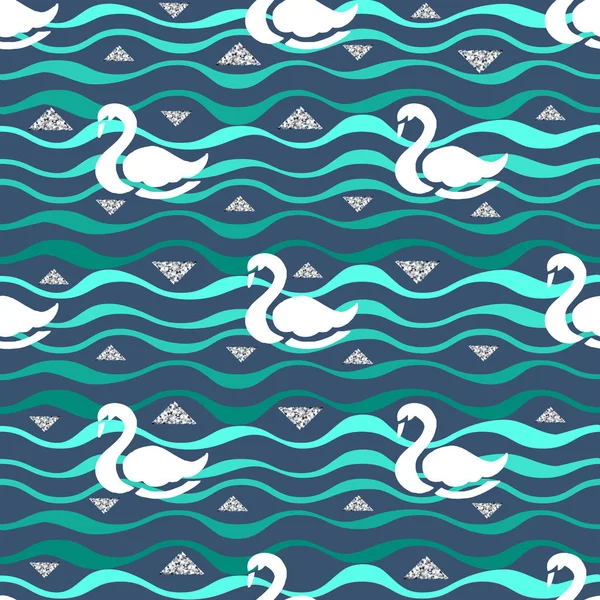 kesintisiz beyaz kuğu ve dalga desen arka plan