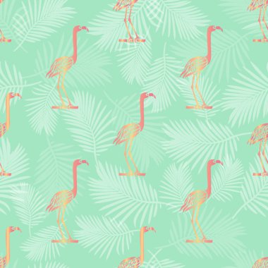 palmiye yaprağı deseni arka plan ile sorunsuz pembe kuş