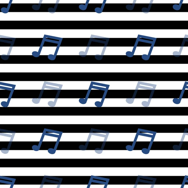 Patrón de nota de música azul sin costuras sobre fondo de rayas — Vector de stock