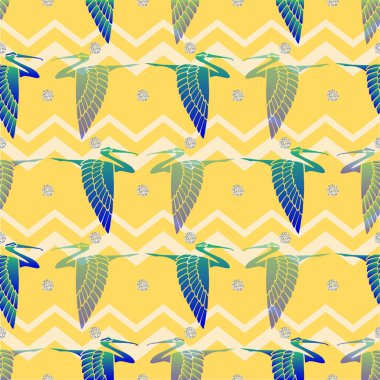 Şerit arka plan üzerinde Gümüş Sim desenli sorunsuz kuş