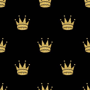sorunsuz altın glitter taç desen siyah arka plan üzerine