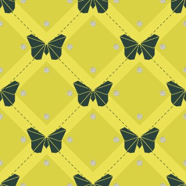 sorunsuz yeşil origami kelebek gümüş nokta glitter desen arka plan ile