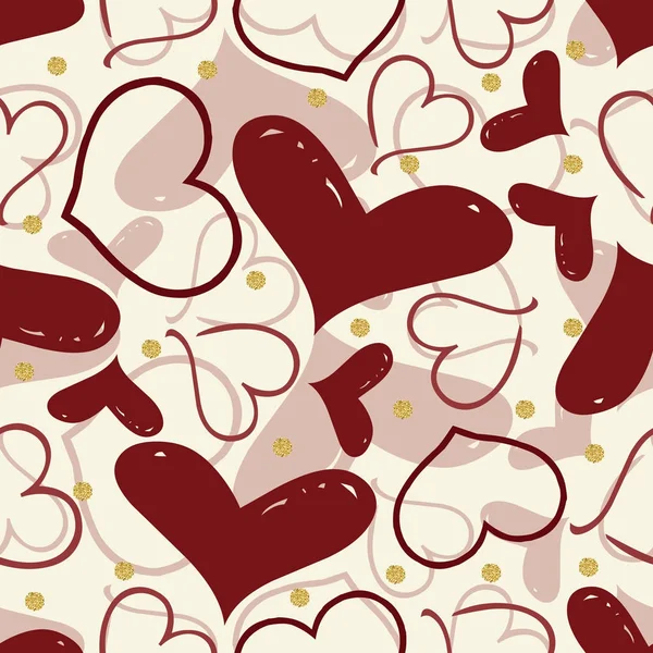 Altın nokta glitter desen arka plan ile sorunsuz kırmızı kalp — Stok Vektör