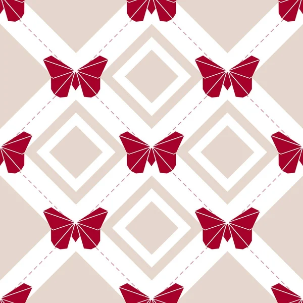 Sem costura vermelho origami borboleta padrão fundo —  Vetores de Stock