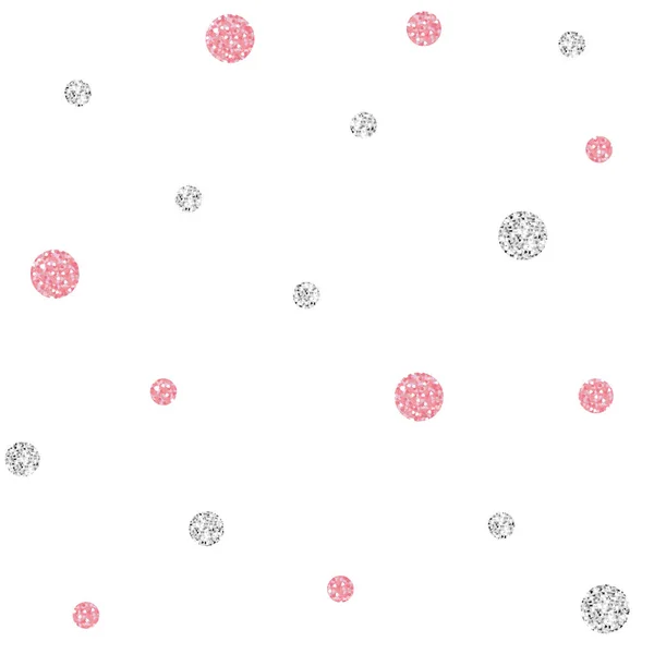 SEAMLESS SILVER AND PINK DOT GLITTER PATTERN ON WHITE BACKGROUND — Stock Vector