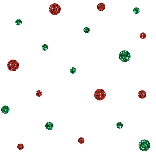 SEAMLESS GREEN AND RED DOT GLITTER PATTERN ON WHITE BACKGROUND. — Stock Vector