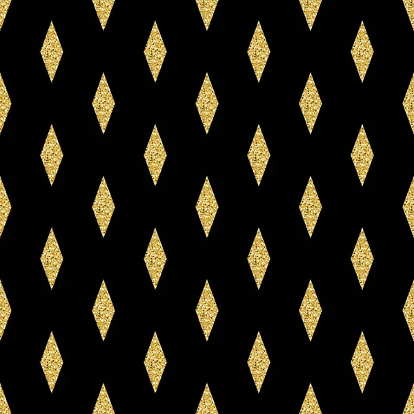 黒い背景にシームレスなゴールドラメ菱形パターン — ストックベクタ