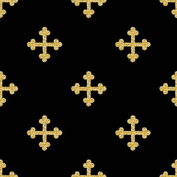 Naadloze gouden glitter cross patroon achtergrond — Stockvector