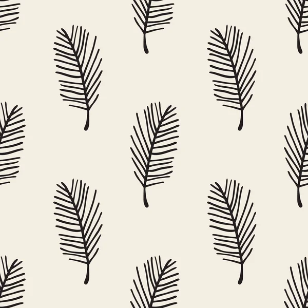 Sin costura monocromo dibujado a mano hojas de palma patrón de fondo — Vector de stock