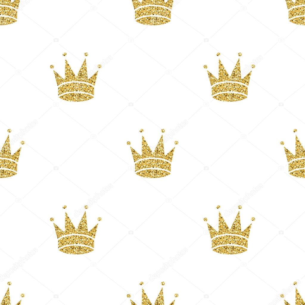 seamless gold glitter crown pattern background
