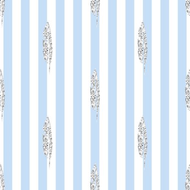 Mavi Şerit arka plan üzerinde sorunsuz gümüş glitter tüy şekli