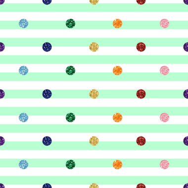  Sorunsuz gökkuşağı renkli nokta Glitter yeşil çizgili arka plan üzerinde