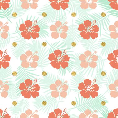 Altın nokta ile sorunsuz hibicus desen arka plan glitter