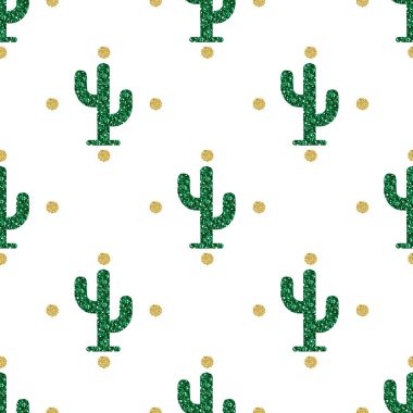 Beyaz zemin üzerinde altın benekli parıldayan desenli kusursuz yeşil parıltılı kaktüs.