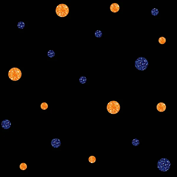 BLUE SEAMLESS E ORANGE DOT GLITTER PATTERN ON BLACK BACKGROUND —  Vetores de Stock