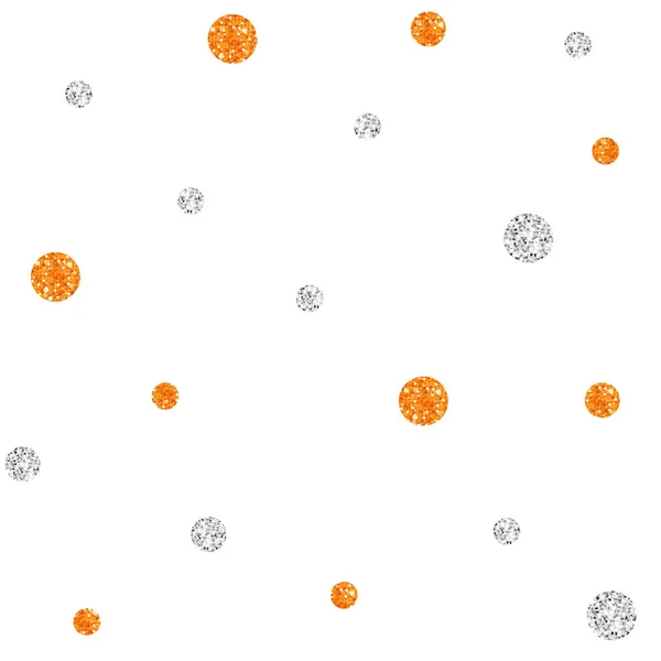 Hladké stříbrné a oranžové třpytky puntíky na bílém pozadí — Stockový vektor