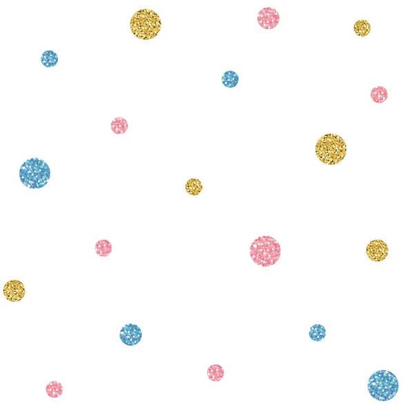 Bezproblémové zlaté, modré a růžové třpytky puntíky na bílém pozadí — Stockový vektor