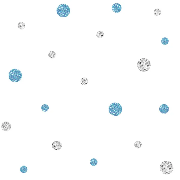 SEAMLESS SILVER AND BLUE DOT GLITTER PATTERN ON WHITE BACKGROUND — Stock Vector