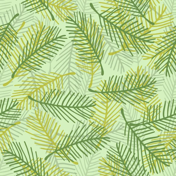 Nahtlose monochrom grüne Hand gezeichnet Palmblätter Muster Hintergrund. — Stockvektor