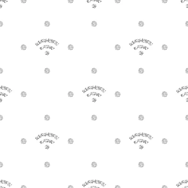 Seamless Silver Glitter Wifi Network Symbol Silver Dot Glitter Pattern — Stock Vector