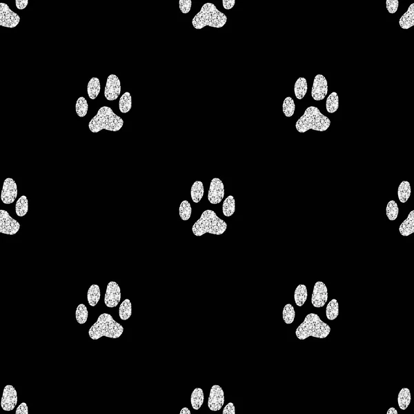 Motif Piste Animal Sans Couture Paillettes Argentées Sur Fond Noir — Image vectorielle