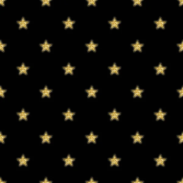 Naadloos Goud Glitter Glanzende Ster Patroon Zwarte Achtergrond — Stockvector