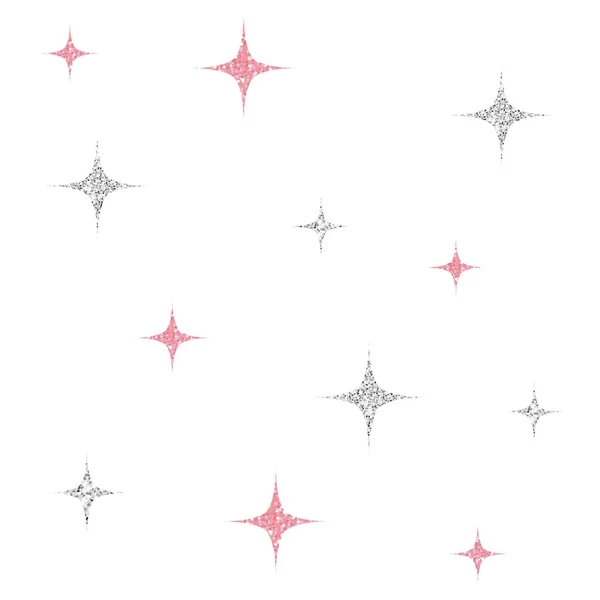 Seamless Silver Pink Glitter Star Pattern White Background — Stock Vector