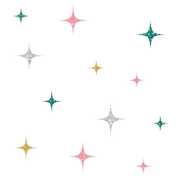 Бесшовные Серебро Золото Зеленый Розовый Блеск Звезды Фон — стоковый вектор