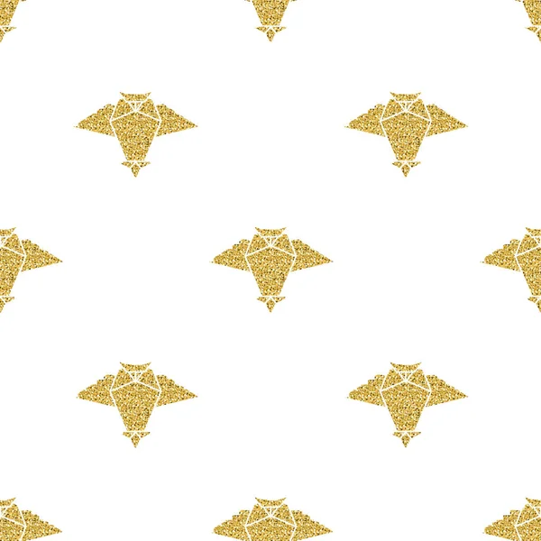 Nahtlose Goldglitter Origami Vogelmuster Auf Weißem Hintergrund — Stockvektor