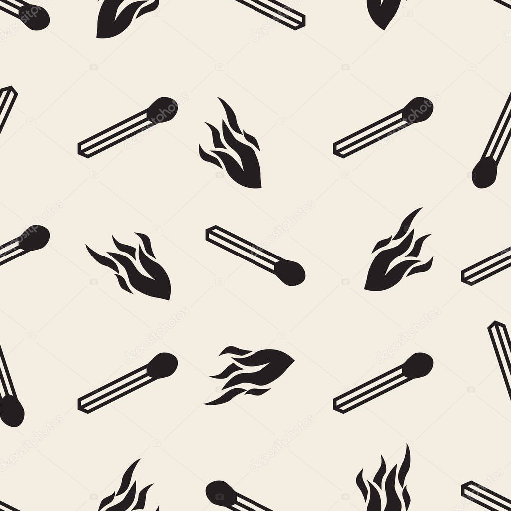 seamless monochrome burning matches with flame pattern background