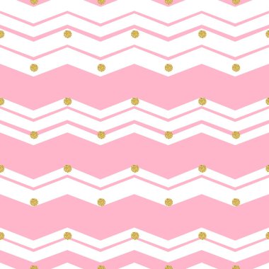  Pembe zigzag arkaplanda kusursuz altın nokta parıltısı deseni