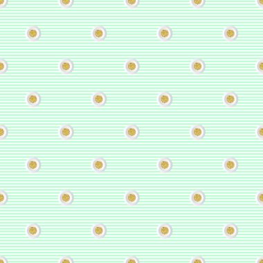 Yeşil çizgili beyaz noktalı kağıt desenli kusursuz altın nokta parıltısı.