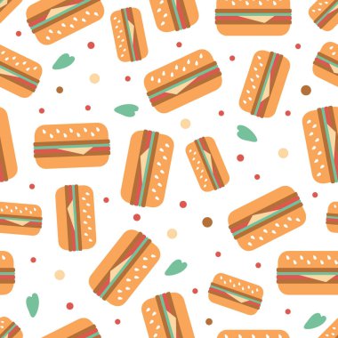 Beyaz arkaplanda renkli benek desenli kusursuz hamburger.