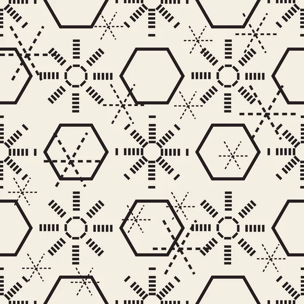 Seamless Monochrome Mix Geometric Pattern Background Flower — 스톡 벡터