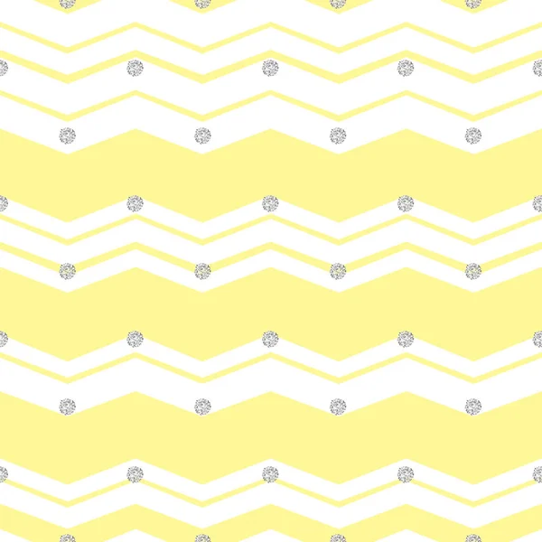 Seamless Silver Dot Glitter Pattern Yellow Zigzag Background — Stock Vector